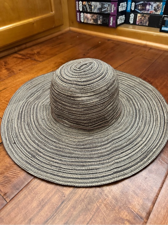Ina Accessories - Ina Striped Wide-Brim Sun Hat in Gray and Tan